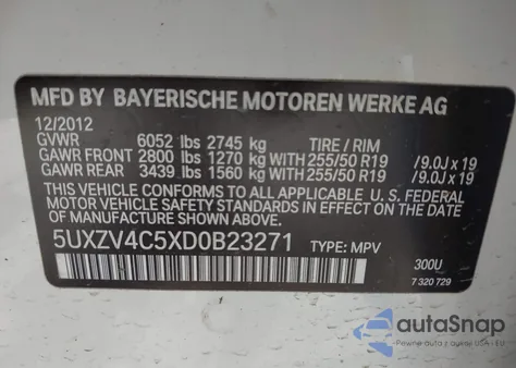 2013 BMW X5 xDrive35I/xDrive35I Premium/xDrive35I Sport Activity z USA, uszkodzony, nr VIN 5UXZV4C5XD0B23271